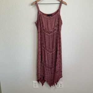 Magic Y2K Midi Pink Embroidered Dress Boho Vacation Ragged Hem Whimsigoth